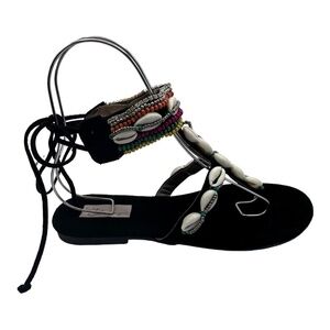 Vintage Havana Women's Black Aruba Sandals with Shells Size 10 NWT